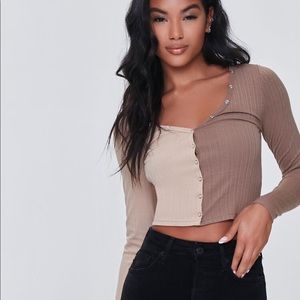 New ribbed color block crop top~